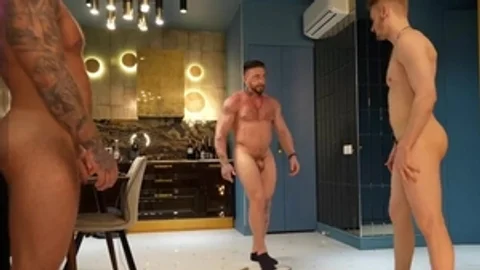 2 Bodybuilders Play With Their Next Door mate